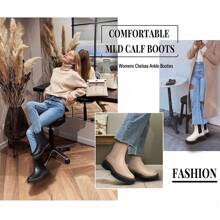 Women's Chelsea Ankle Boots Platform Slip On Chunky Heel Lug Sole Leather Booties - 黑色 - 查看 6