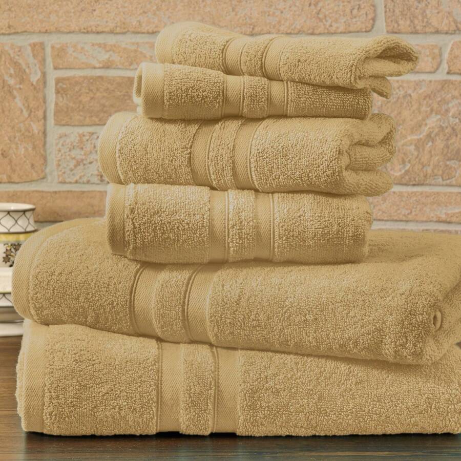 Bibb Home 6 Piece Egyptian Cotton Towel Set - Linen Padat - View 1