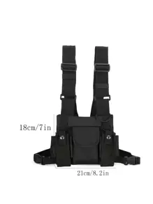 经典多功能胸包 Y 型个性化嘻哈街头风多口袋可调节肩带工装休闲背心式背包，适合户外登山、徒步、骑行。假期上学运动生活夏季包春假度假男士包黑色包包背包腰包腰带包学习用品 - 黑色 - 查看 5