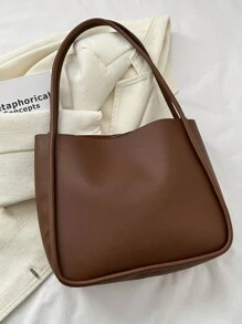 复古与怀旧包女士时尚休闲百搭 PU 纯色缝线大容量手提包手提单肩包、书包、大容量、便携、经典休闲、商务休闲、适合少女、女大学生、白领、工作、返校、中学、高中、大学、度假、复古风格复古女士包 - 咖啡棕 - 查看 5