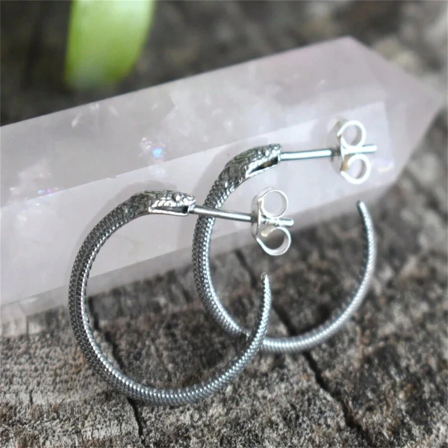 复古圆形蛇形设计时尚个性化耳钉，波西米亚风格女士首饰，派对礼物