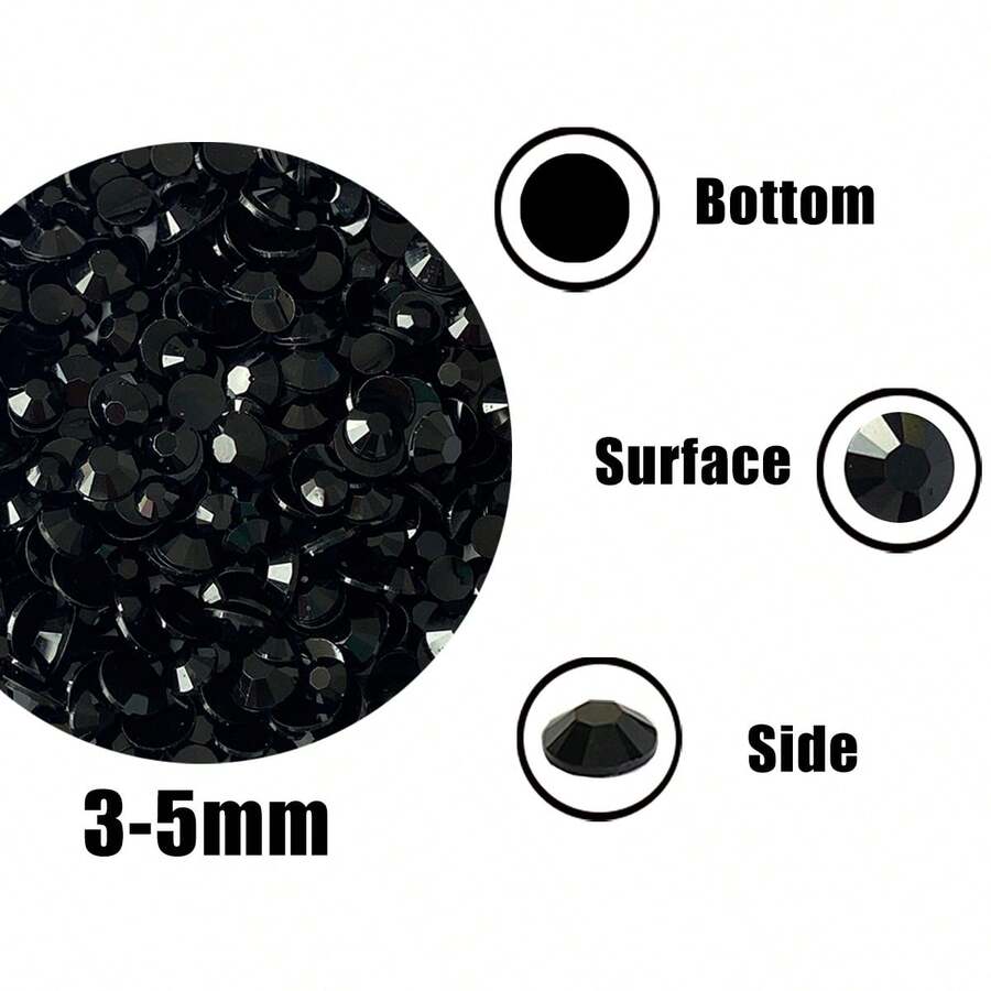 Sy品牌實心黑色果凍鑽石,3/4/5mm,500顆