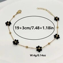 1pc Fashionable & Cute New Arrival Titanium Steel Little Flower Bracelet With Beading Design, Stainless Steel Fashion Accessory - Black - View 4