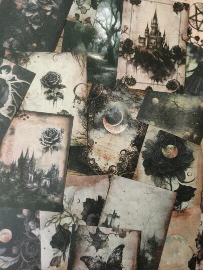1 Packung/20 Blätter Gothic Stil Vintage Rose, Schmetterling, Burg Thematische Dekorative Collage-hintergrund Material Papier