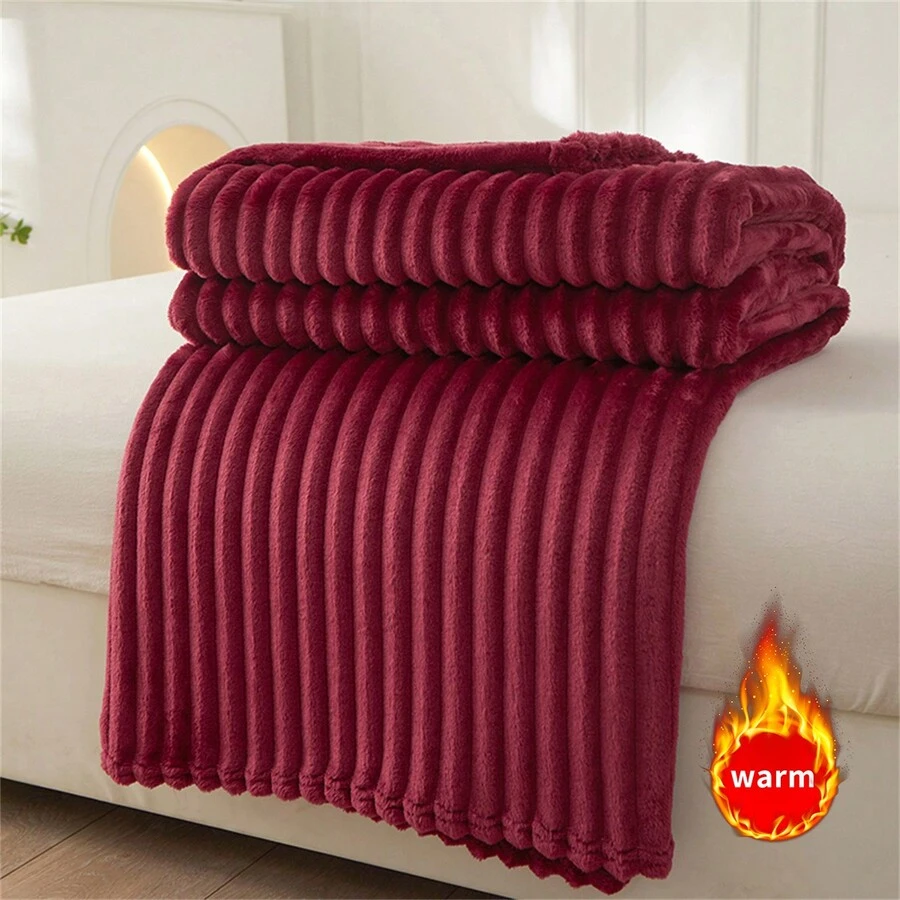 1 件温暖舒适的仿法兰绒毛毯，适用于沙发、床和沙发 - 柔软舒适的毛毯（70*100 非常小！） - 酒紅色 - 查看 1