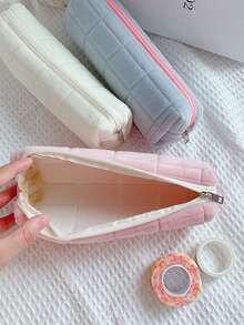 1pc High Capacity Pillow Shape Pencil Case - Pink - View 2