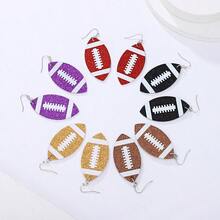 1對獨特足球主題閃爍亮片和皮革耳釘,創意運動風格女士珠寶