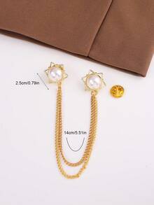 1件个性化时尚金色六边形仿珍珠装饰衬衫胸针，男女通用，派对礼物