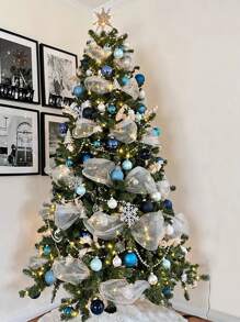 1 rolă de panglică cu plasă argintie pentru decorarea petrecerii de Crăciun, fundă și decorațiuni interioare DIY, Crăciun