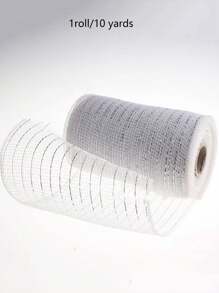1 rolă de panglică cu plasă argintie pentru decorarea petrecerii de Crăciun, fundă și decorațiuni interioare DIY, Crăciun