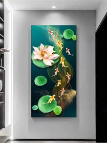 1張復古帆布牆藝,中式紅色錦鯉好運魚油畫海報,適用於牆面裝飾