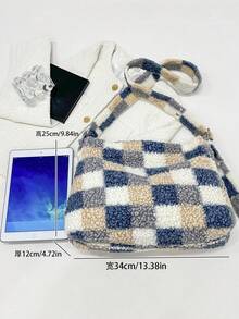 女士肩袋斜挎包聖誕節柔軟毛絨包時尚款調節帶適用於秋冬貝殼包媽媽包適用於大學生和女性新手及白領