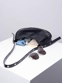 复古酷朋克风格铆钉机车腋下包，Y2k 千禧风格辣妹单肩包，甜美酷炫女孩黑色手提包，时尚女士钱包日常使用新奇包包哥特风格 Y2K 风格甜美酷炫包 - 黑色 - 查看 8