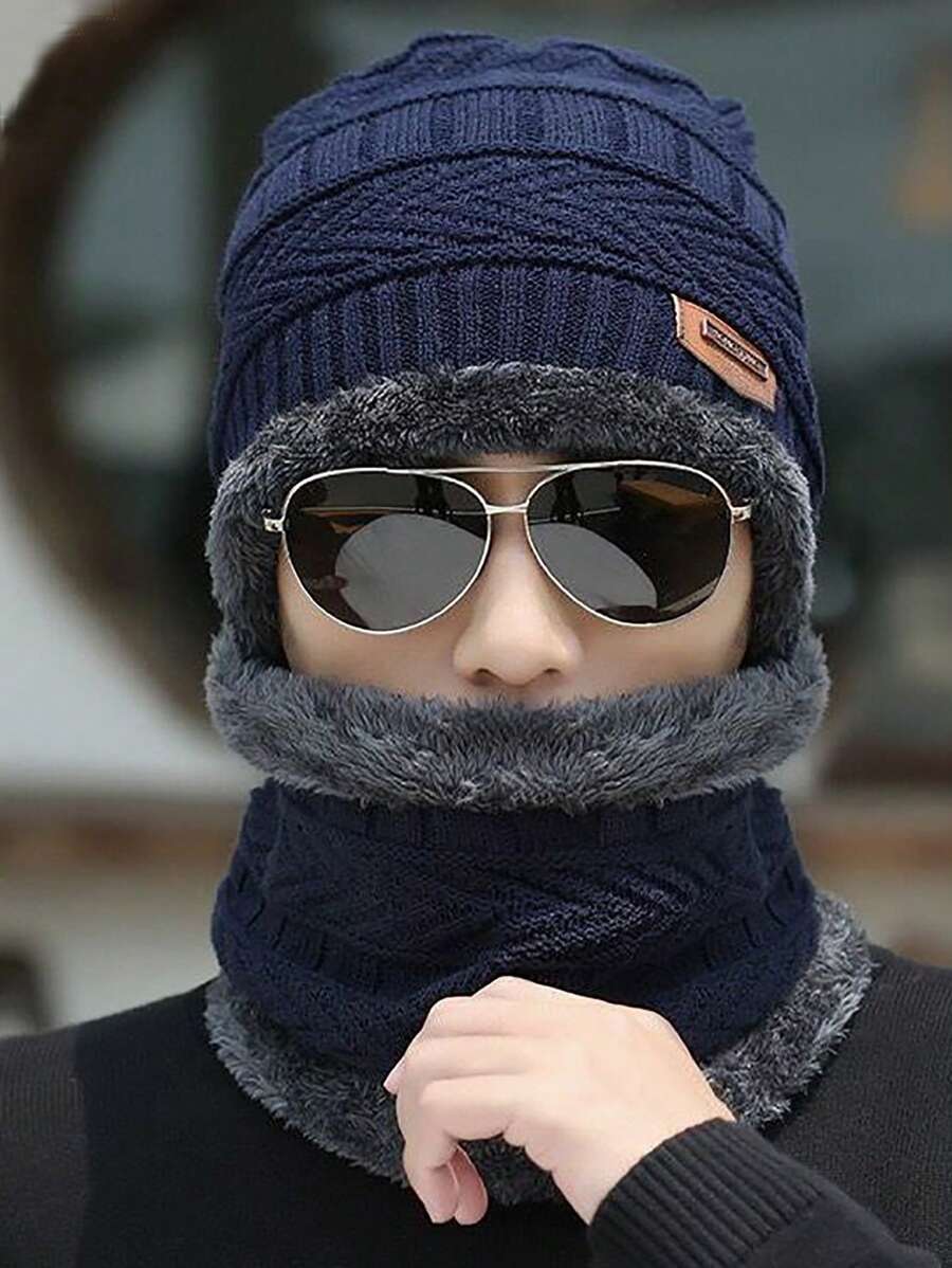 1 pcs Lined Infinity Scarf Hat Gloves Set Winter Thickened Warm Neck