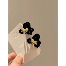 1雙女式法式復古毛結蝴蝶迷你髮夾,秋冬時尚元素