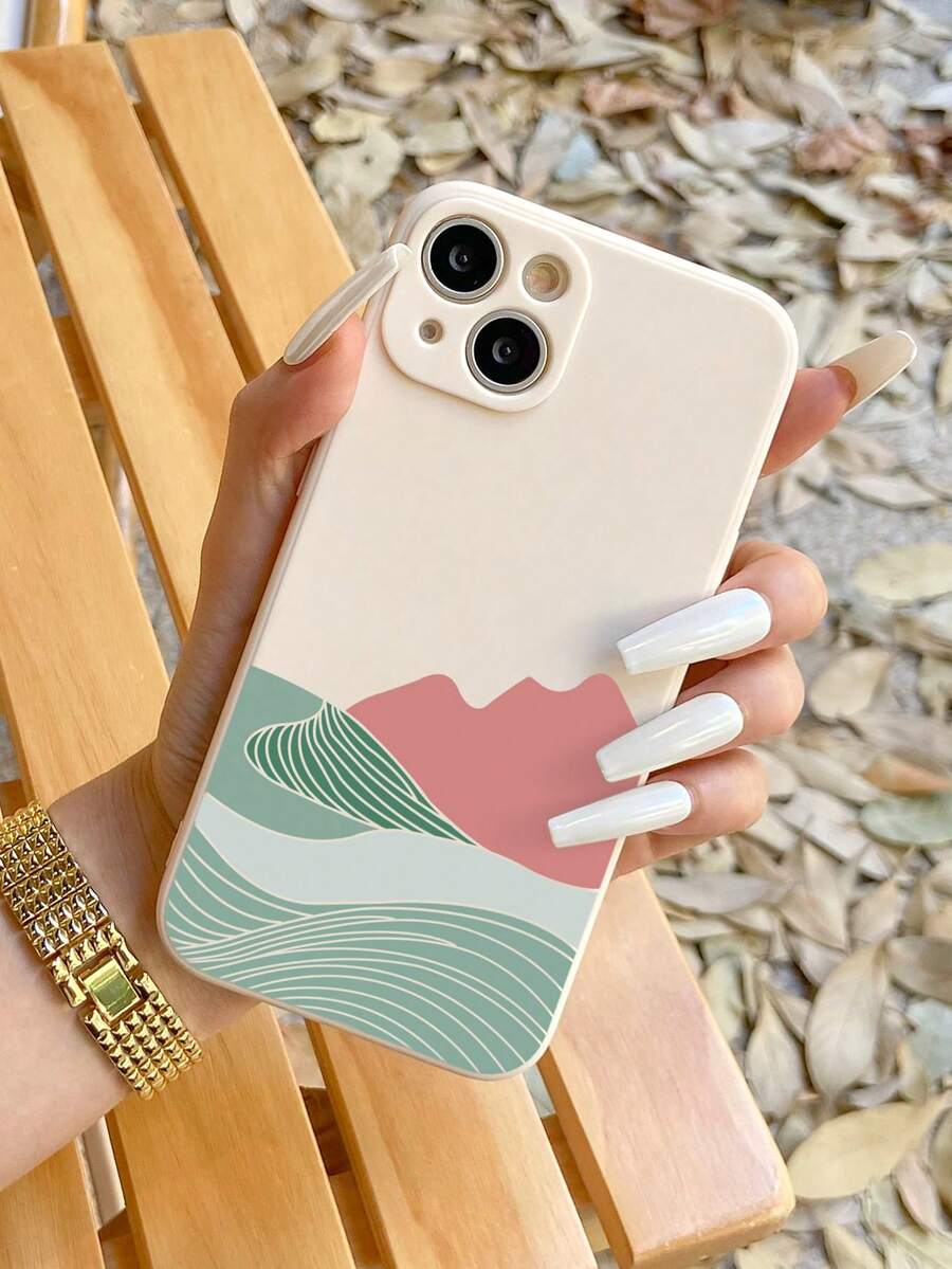 1pc Hand-Painted Desert Sunset Printed Phone Case Compatible With IPhone - Multicolor - View 1