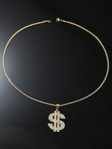 1pc Full Rhinestone Dollar Sign Pendant Male Hip Hop Style Personalized Necklace - Silver - View 3