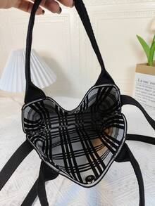 針織心型手提包 2023 早秋新品 簡約時尚手提包,女士休閒單肩包和斜挎包,便攜,高密度針,非常適合聖誕節零食或禮物