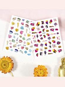 3 件手繪系列美甲貼紙紙創意彩色塗鴉風格 Diy 指甲貼花美甲裝飾 - 彩色 - 查看 2