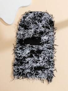 1 Pezzo Cappello Balaclava Uomo Nero E Bianco Con Fori, Peluche Con Nappina E Maschera Da Sci, Caldo E Alla Moda, Perfetto Per Attività All'aria Aperta In Inverno E L'uso Quotidiano - Bianco e nero - Visualizzare 2