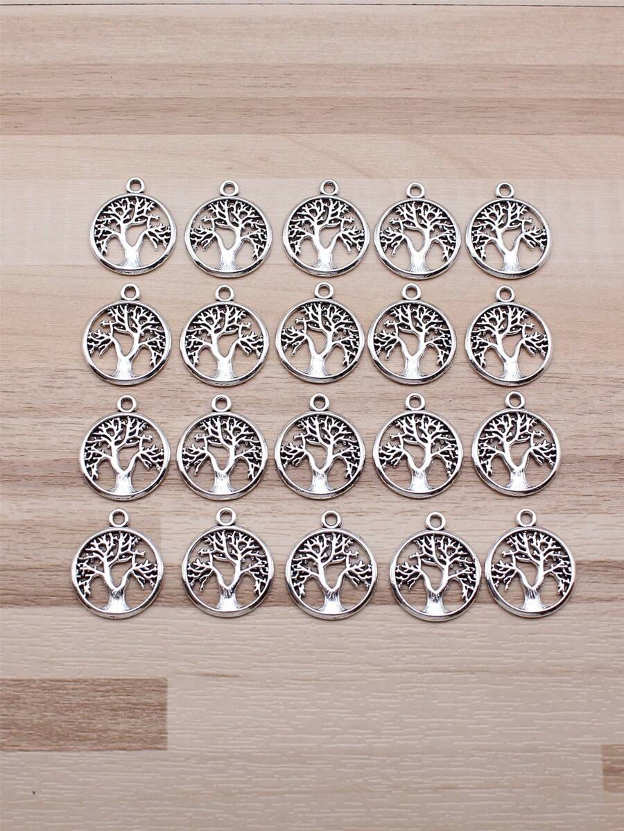 20入組/袋16x16mm(0.63x0.63英吋) 返璞風古銀色生命之樹吊墜,適用於diy珠寶製作 - 古銀色-20pcs - 查看 1