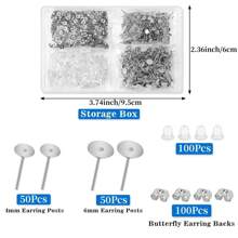 300pcs Stainless Steel Earring Pins With Butterfly Backs And Rubber Backs, Hypoallergenic Screw Earring Findings With Storage Box For Diy Earring Making