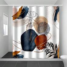 1入裝北歐風格植物葉子藝術塗鴉印花淋浴簾,浴室防水防霉隔斷簾 - 彩色 - 查看 3