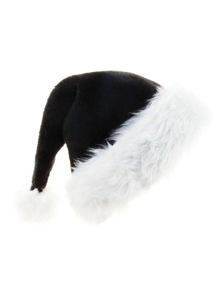 1pc Black Plush Christmas Hat, Winter Warm Fashionable Cosplay Cap, Suitable For Daily Use Party - Black - View 2