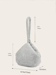 Asymmetric Shaped Rhinestone Embellished Women Evening Clutch Bag, Glamorous Rhinestone Bag - Silver - View 8
