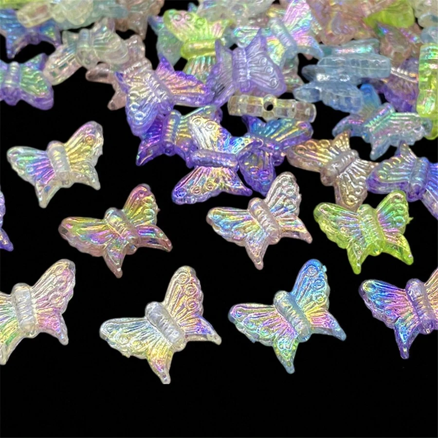 20 pcs/lot Small Butterfly Shape Beads Multi Gradient Color Acrylic Beads For Jewelry Making Handmade DIY Accessories - Multicolor - View 1