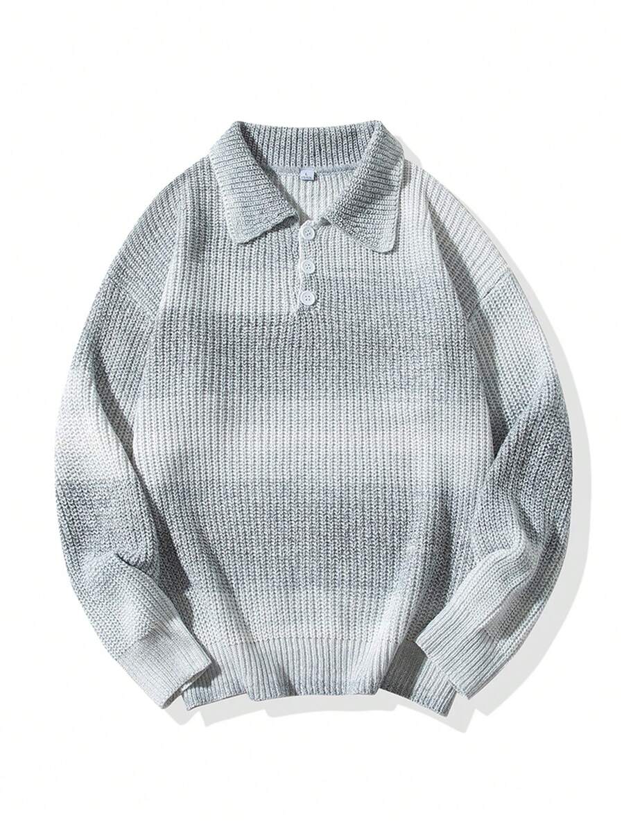 Sudadera De Cuello Alto Tejida Con Degradado De Color Para Hombres - Gris - Ver 1