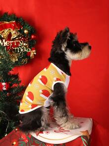 新品聖誕卡通狗網眼背心,透氣網眼布料全季節適用,聖誕風格寵物服裝 - 黃色 - 查看 3