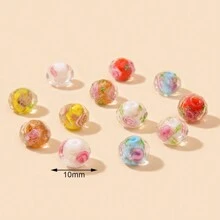 12pcs/pack Japanese Style Flower Patterned Lampwork Glass Beads With Faceted Surface And Gold Sand Inlay For Diy Jewelry Making - glass bead - View 2