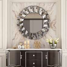 UNHO 80cm Spiegel Rund Dekorative Wandspiegel mit Metall Haken HD Silber Glas Badspiegel für Badezimmer Waschtisch Wohnzimmer Schlafzimmer Eingang Wanddekoration - Silber - Übersicht 2