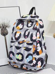 3入組時尚簡約貓爪設計可愛卡通印花書包,書包內附午餐袋和筆袋,萬聖節禮物