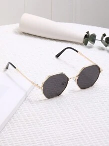 1pc Unisex Metallic Polygon Shaped Personalized Sunglasses - Grey - View 1
