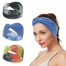 1 件裝女式紮染結交叉寬髮帶適合瑜珈、跑步、產後鍛煉 - 藍色 - 查看 1