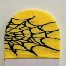 1 件 Pooyikoi Y2k 系列哥德式蜘蛛圖案針織無簷便帽,保暖時尚,適合秋冬戶外活動、購物、聚會、旅行 - 彩色 - 查看 1