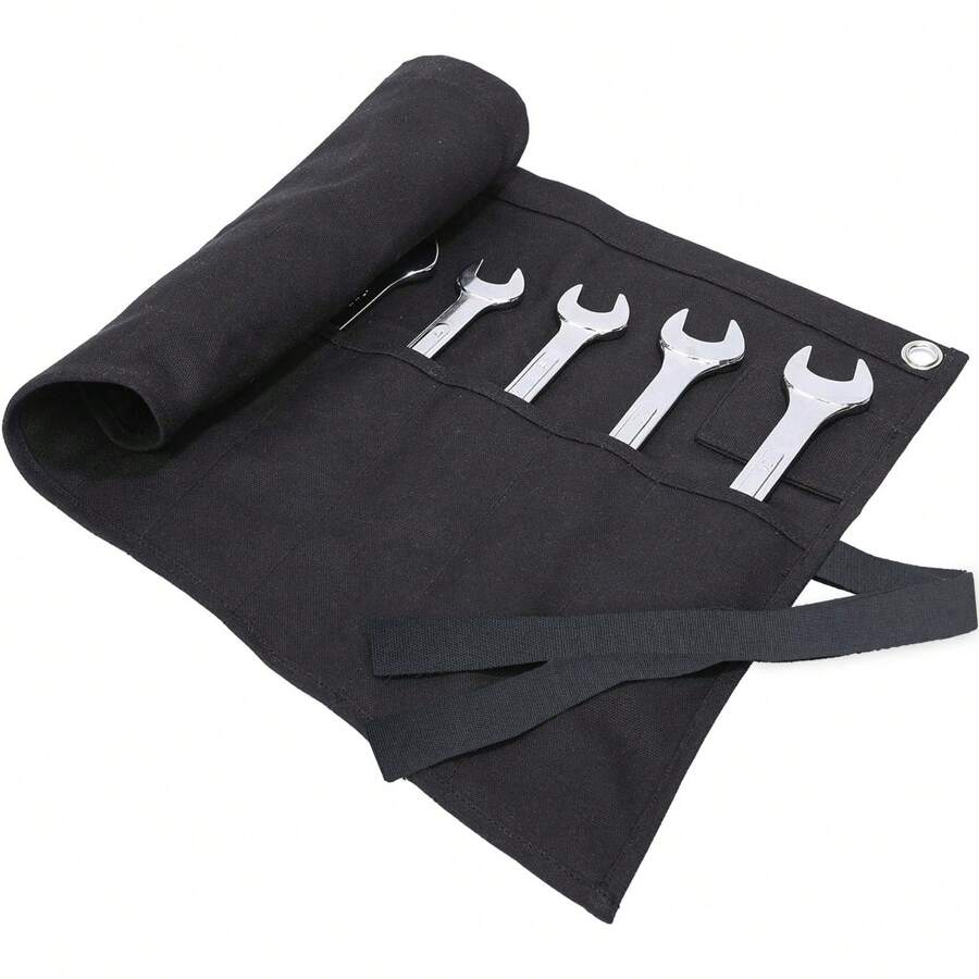 Protraveller Wrench And Tool Roll Bag, Durable 16oz Waxed Canvas Construction Tool Bag Tool Pouch, 14 Pockets Tool Roll For Metric Or SAE Outdoor Furniture For Tools, Supplies And Equipment - Black - View 1