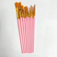 1 套尼龍毛油畫筆套裝,10 件珍珠淺藍色塑膠柄油畫刷,用於藝術繪畫的內襯繪畫筆