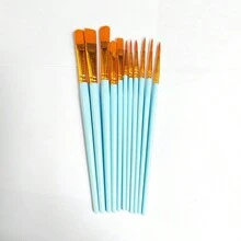 1 套尼龍毛油畫筆套裝,10 件珍珠淺藍色塑膠柄油畫刷,用於藝術繪畫的內襯繪畫筆