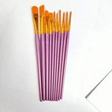 1 套尼龍毛油畫筆套裝,10 件珍珠淺藍色塑膠柄油畫刷,用於藝術繪畫的內襯繪畫筆