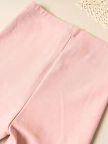 1pc Children's Velvet Single Layer Soft Flower Decorated Leggings Cropped Pants - Pink - View 5