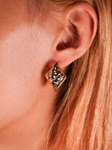 1pair Fashionable Simple Rhombus Shaped Geometric Stud Earrings For Party & Daily Wear - Yellow Gold - View 2