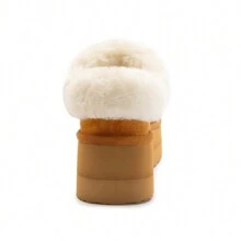 Women's Fuzzy Platform Slippers Warm Cozy Indoor Outdoor Fur Lined Clog Slippers - 紫紅色 - 查看 4