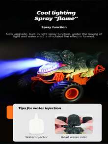 蓝色 2.4GHz 遥控恐龙汽车卡车玩具，儿童男孩遥控恐龙玩具带灯光、声音和喷雾，室内外全地形电动车玩具，适合 3 4 5 4-7 8-12 岁男孩和儿童，车架颜色随机 - 藍色 - 查看 8