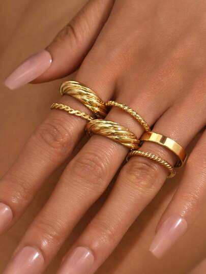 6pcs/Set European And American Fashion Spiral Design Ring Set