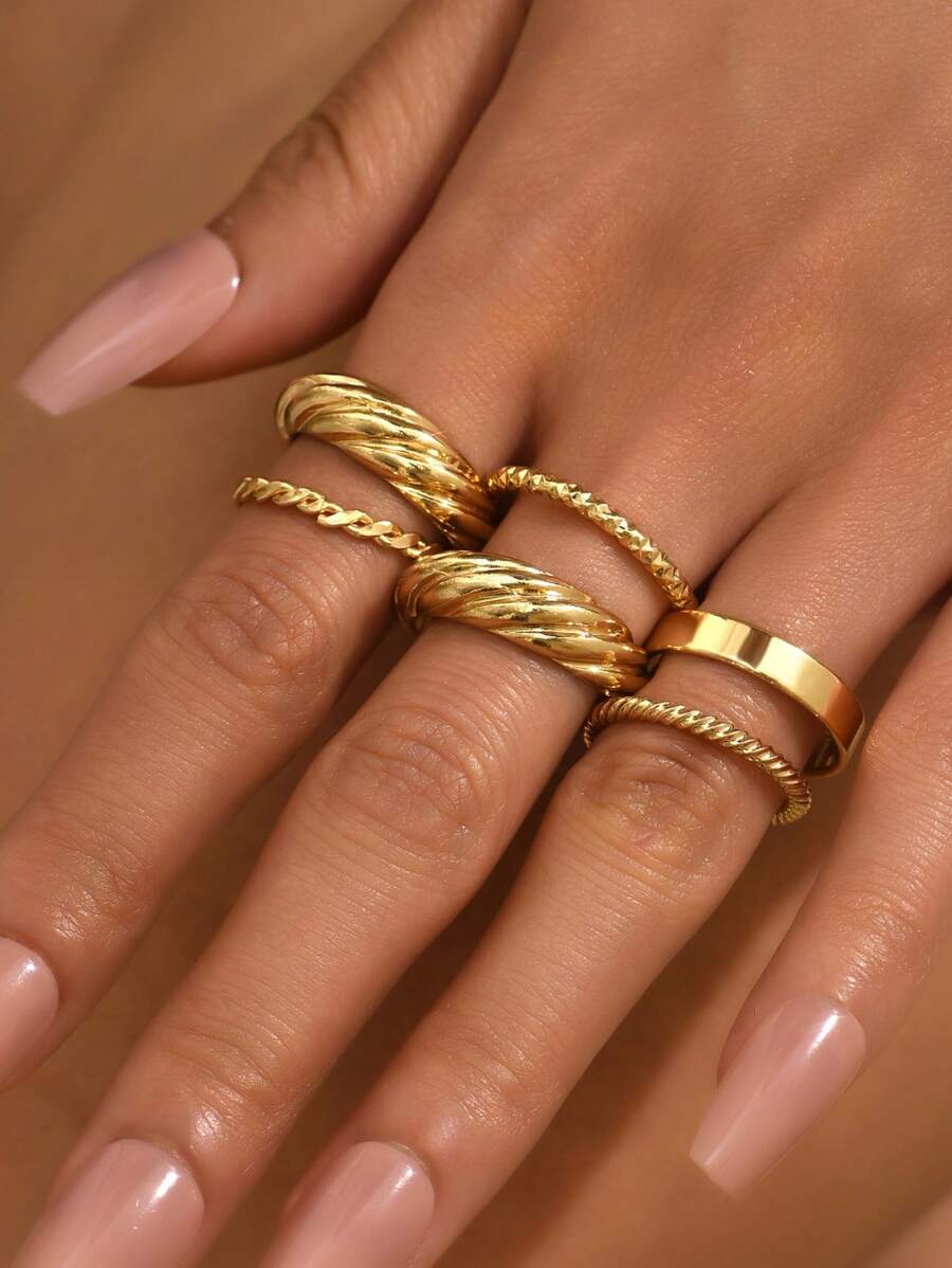 6 Unidades / Conjunto Conjunto De Anéis De Design Em Espiral Des Da Moda Europeia E Americana