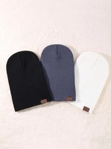 3 件套男女通用冬帽亚克力翻边无檐便帽宽松无檐便帽户外针织帽男女款绒帽 - 彩色 - 查看 3