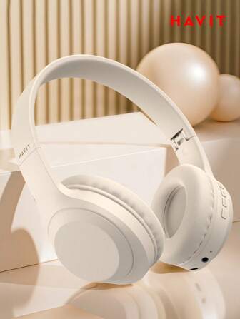  HAVIT H628BT 防噪音立体声无线耳机，包耳式耳机，长电池寿命可折叠设计，方便携带的耳机，米色优雅礼品之选